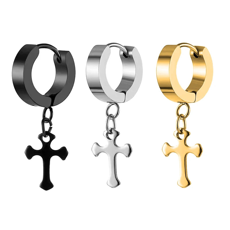 1pc Koreanische Mode Edelstahl Spezielle-förmigen Kreuz Anhänger Ohrringe Frauen Ohrring Punk Rock Piercing Hoop Ohrringe Schmuck