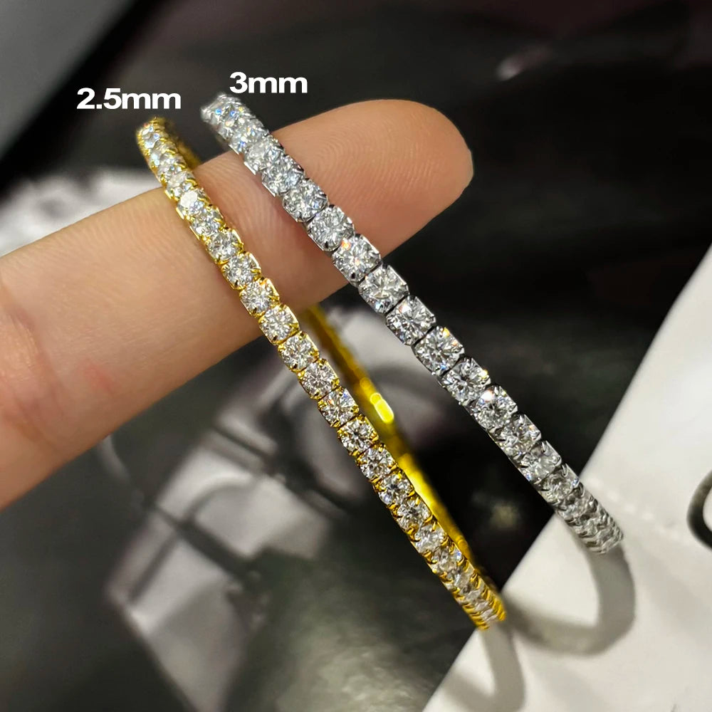 2,5/3 mm voller Moissanit-Tennisarmbänder für Damen und Herren, 925er Sterlingsilber, 18 Karat vergoldet, minimalistischer elastischer Armreif mit GRA