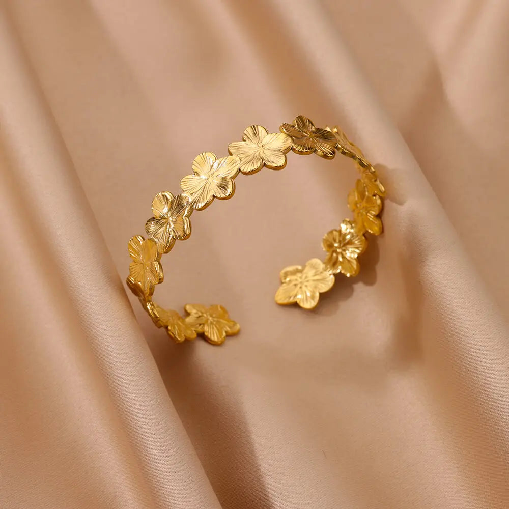 Vintage Blume Armreifen Für Frauen Gold Farbe Edelstahl Blume Armreifen Armbänder Femme Schmuck Party Geschenk pulseras