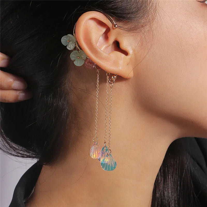 Aihua Neue Mode Gold Farbe Conch Shell Clip Ohrringe Für Frauen Einfache Gefälschte Knorpel Lange Quaste Ohr Manschette Schmuck Geschenke