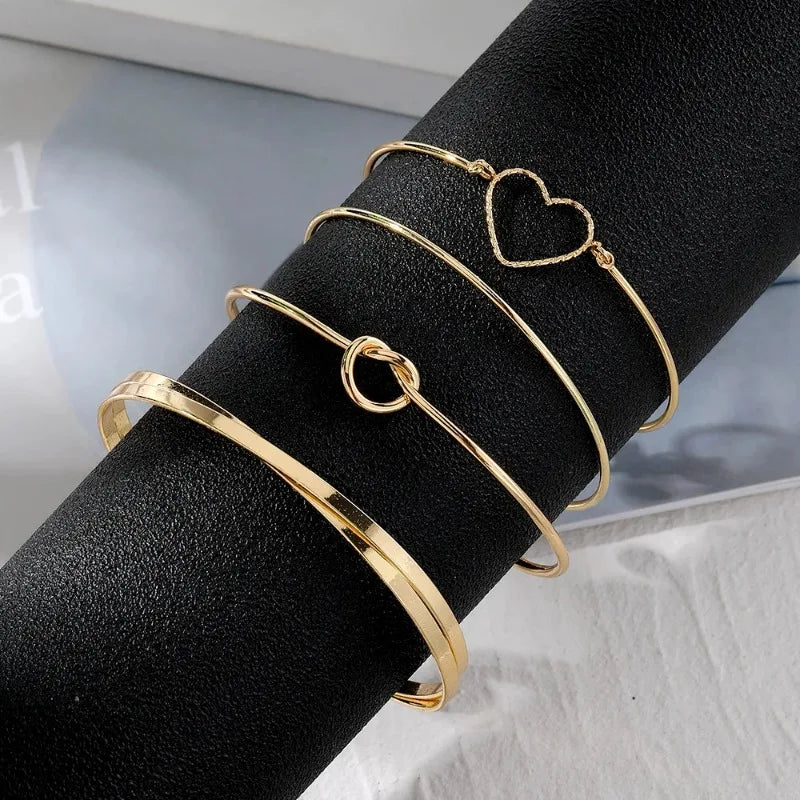 4 Teile/satz Edelstahl Armbänder Vintage Weibliche Woven Twist Textur Armreifen Sets für Frauen Mode Schmuck