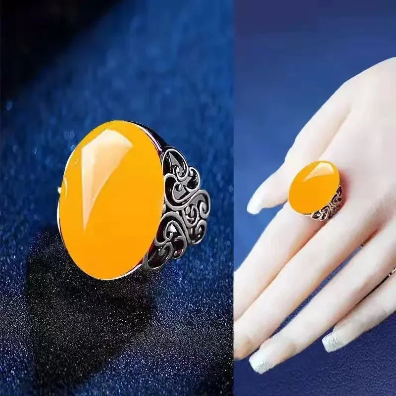 2025 neue Einfache Rote Achat Chalcedon Alte Silber Farbe Offenen Ring Weibliche Krone Strass Ring Hohl Einstellbare Ringe Geschenke