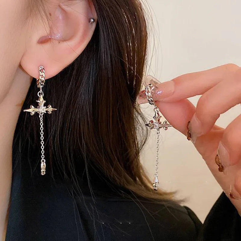 Coole Strass Zirkon Kreuz Ohrringe für Frauen Koreanische Mode Lange Quaste Ohrring Mädchen Täglichen Geburtstag Party Y2k Schmuck Geschenke