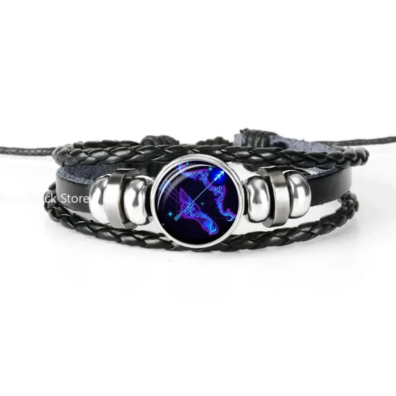 Zwillinge Löwe, Waage, Skorpion, Schütze, 12 Sternbild, leuchtendes Armband, Lederarmband, Sternzeichen-Charm-Schmuck, Armband für Herren