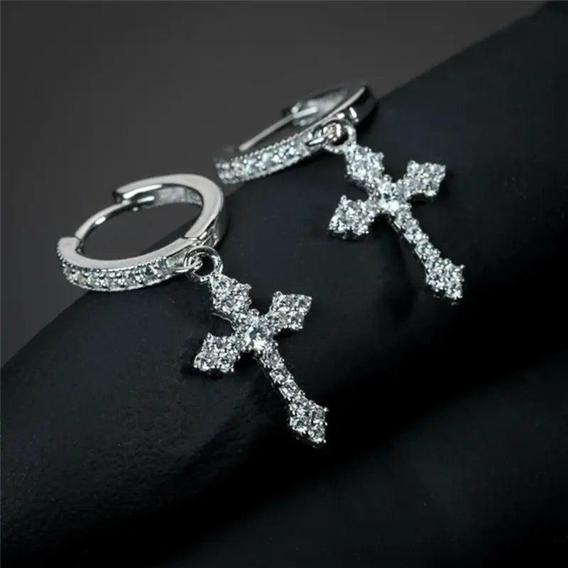 Klassische Cross Point-Drill Kristall austauschbare exquisite weiße Farbe Ohrringe für Frauen Männer HipHop Party Schmuck Geschenke