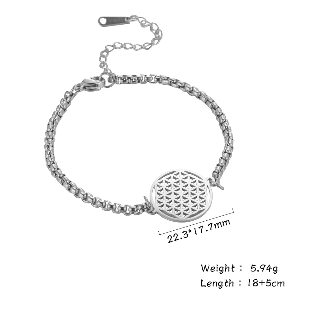Lucktune Wikinger Blume des Lebens Armband für Frauen Edelstahl Hohl Geometrische Box Kette Handgelenk Armbänder Wicca Schmuck Geschenk