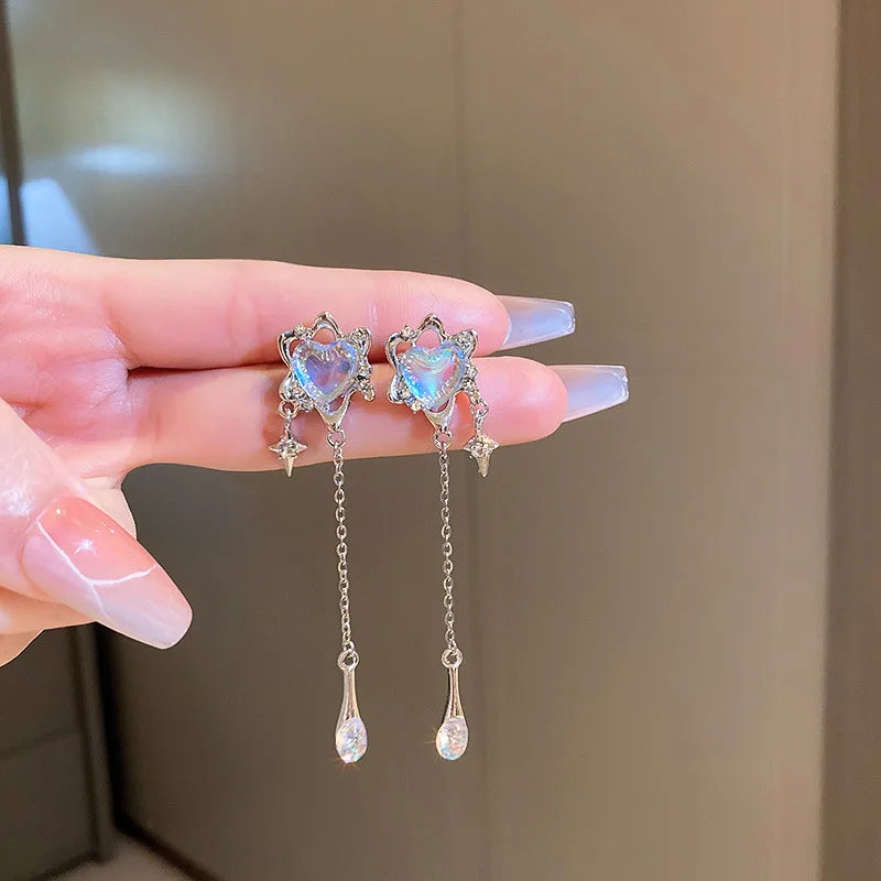 Shiny Kreuz Stern Silber Farbe Kristall Quaste Manschette Ohr Clip Ohrring Für Frauen Strass Gefälschte Knorpel Piercing Ohrring Schmuck