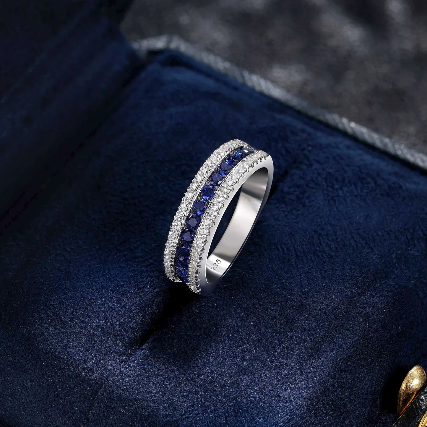 Newshe Saphirringe aus 925er-Sterlingsilber, weiß und blau, für Damen, halbe Ewigkeit, Ehering, kubischer Zirkon, Partyring