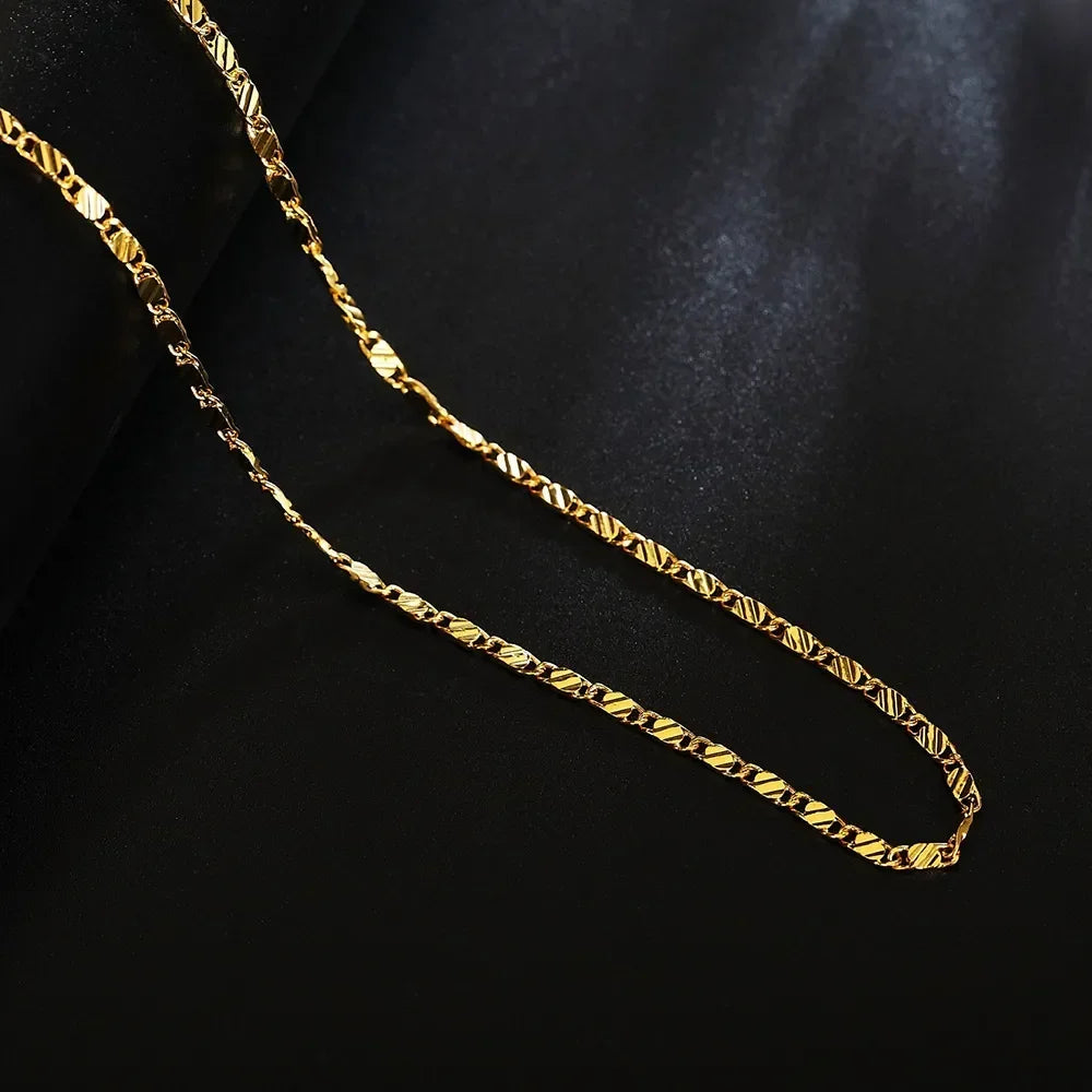 40-75 cm 18 k Gold Farbe Charme 2mm Flache Kette Halsketten Für Frauen Männer Luxus Fashion Party hochzeit Schmuck