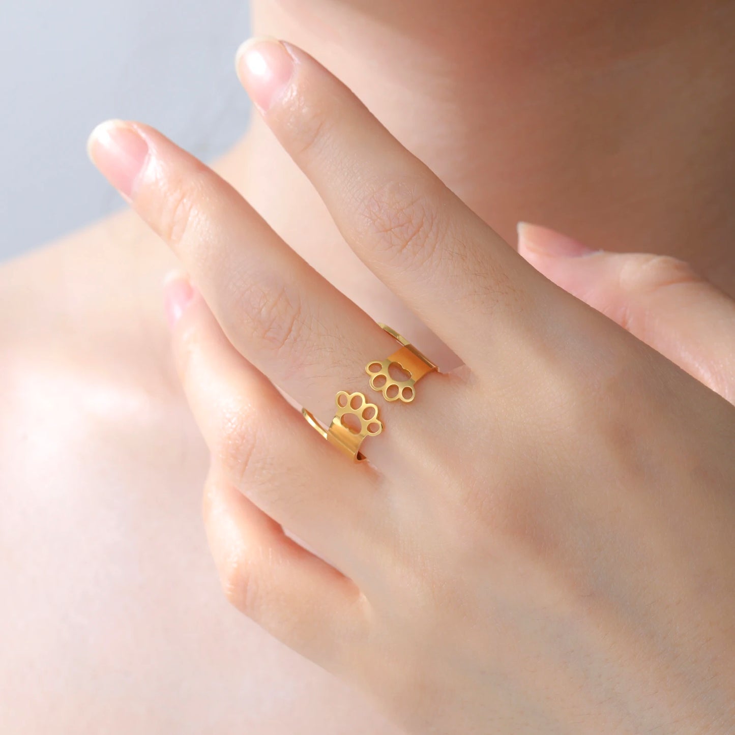 Cazador Niedliche Katze, Kätzchen, Ohren, Pfoten, Fußabdrücke, Damenring, Edelstahl, Tier, verstellbare Fingerringe, Party-Schmuck, 2025, Geschenk