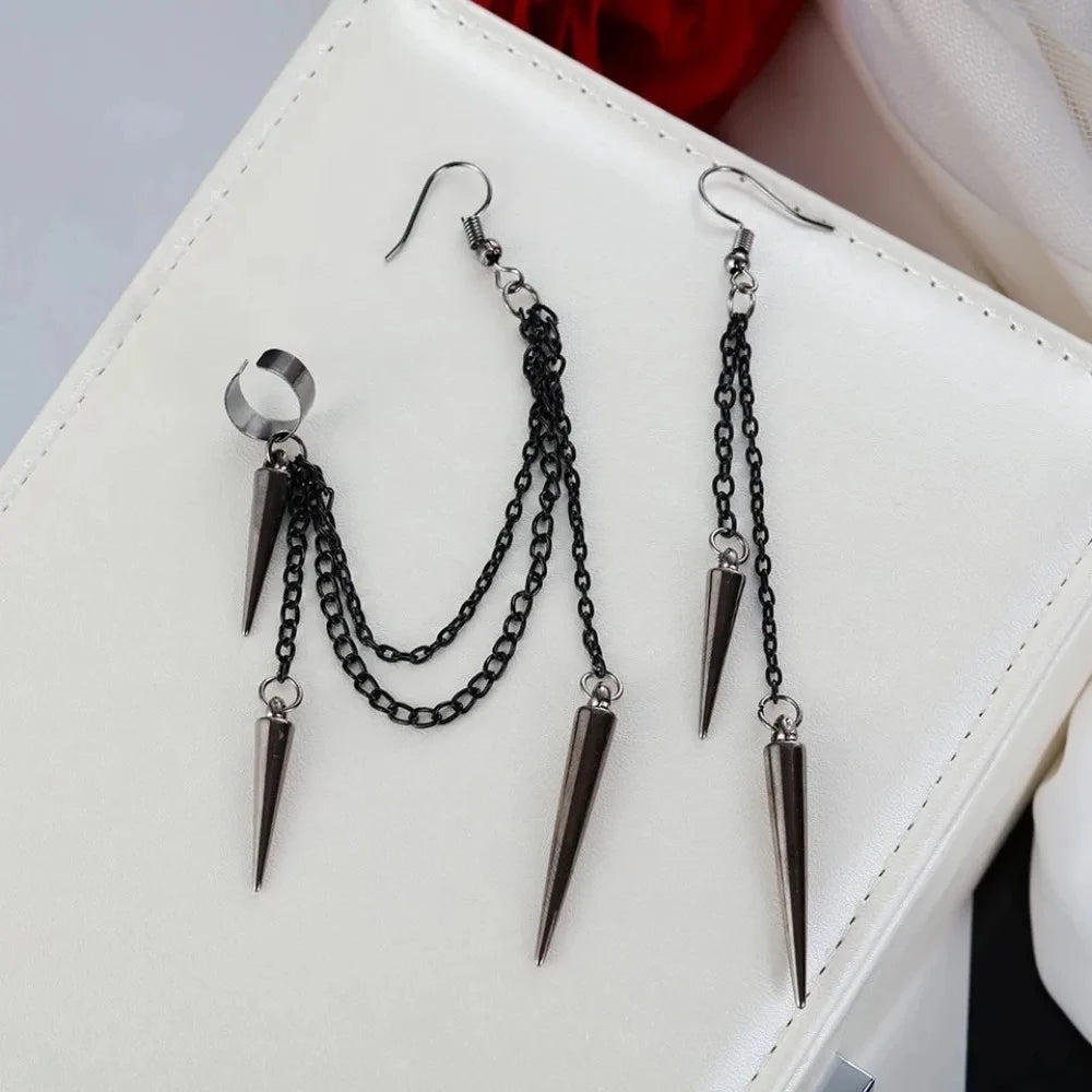 Neue Mode Kreative Trend männer Retro Schwarz Quaste Lange Kette Punk Ohrringe Hip Hop Nieten Ohrringe Weibliche Gothic Partei schmuck
