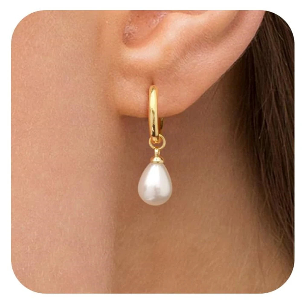 Trendige 14k vergoldete Pearl Dangle Drop Hoop Huggies Ohrringe Zirkonia Unregelmäßiger Knoten Perlen Ohrstecker Hypoallergene Ohrringe