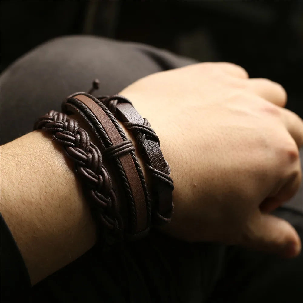 WESTBULL 3 Teile/satz Multilayer Leder Armbänder Für Männer Kreuz Charme Homme Armreifen Geschenk Schmuck