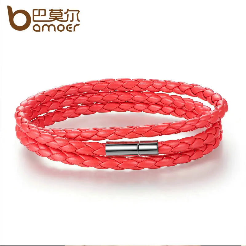 BAMOER 6-farbige Großhandelsarmbänder mit langer Kette, verstellbare Magnetschnalle, Unisex, PU-Lederarmbänder für Damen und Herren, Modeschmuck