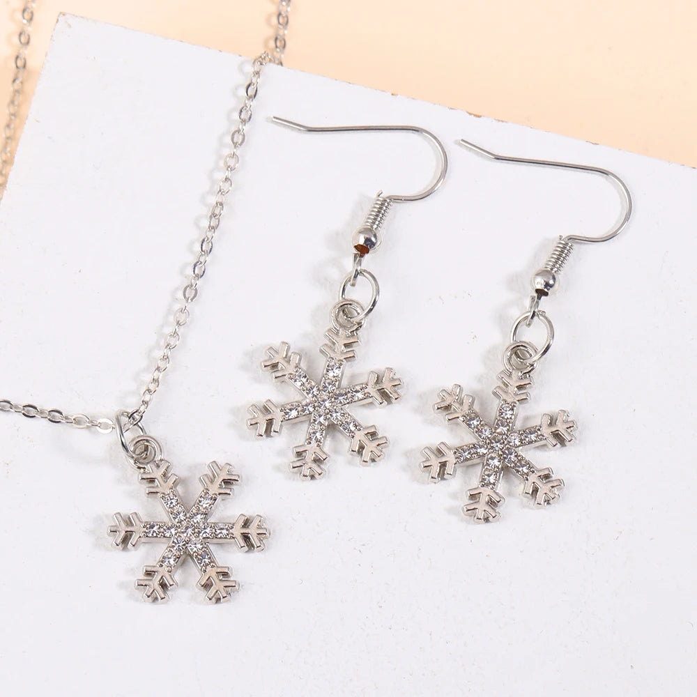 Frauen Mode Luxus Schmuck Set Zirkon Schneeflocke Kristall Anhänger Halskette Ohrringe Party Geschenke Weihnachts schmuck