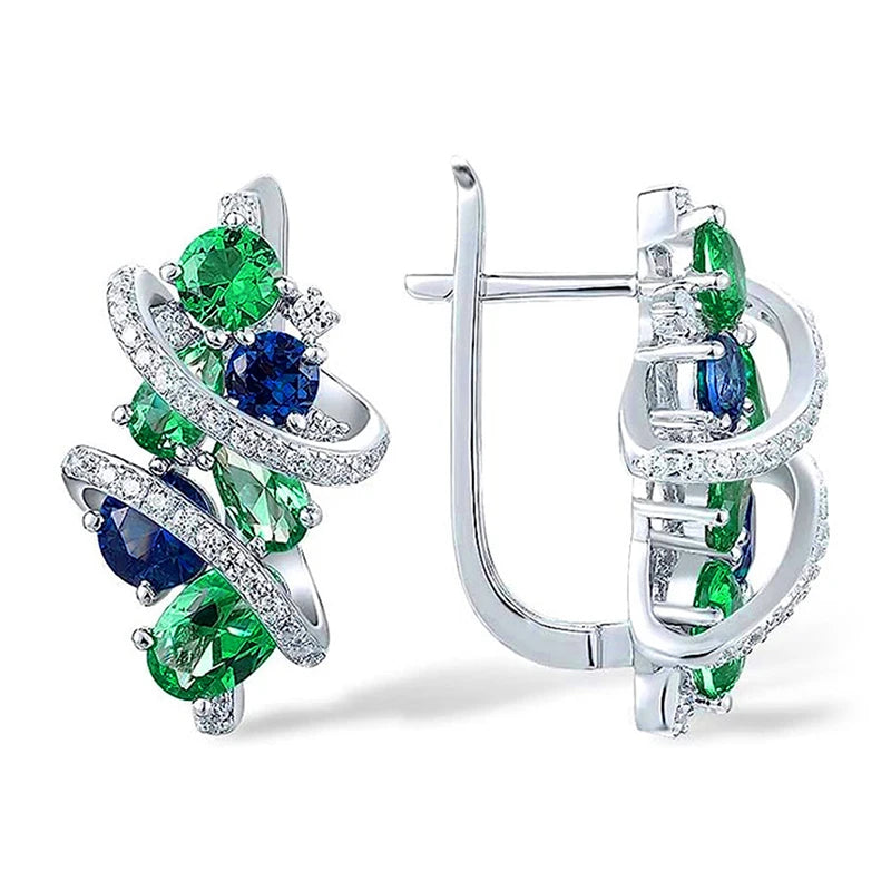 Huitan Grün/Blau Zirkonia Creolen für Frauen Neue Temperament Elegante Braut Hochzeit Party Ohrringe Trendy Schmuck