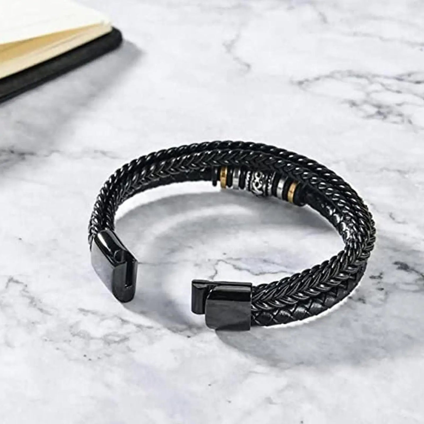 Zu meinem Sohn lieben Sie für immer Leder geflochtenes Armband mit Geschenk karte Männer Jungen mehr schicht ige gewebte Leder Seil Stahl Armband