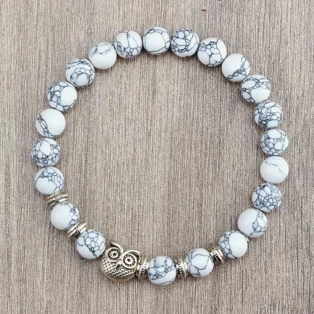 Natürliche Stein Perlen Eule Armbänder Malachit Rock Lava Armreifen Charme Strang Elastische Energie Yoga Buddha Schmuck Für Frauen Männer