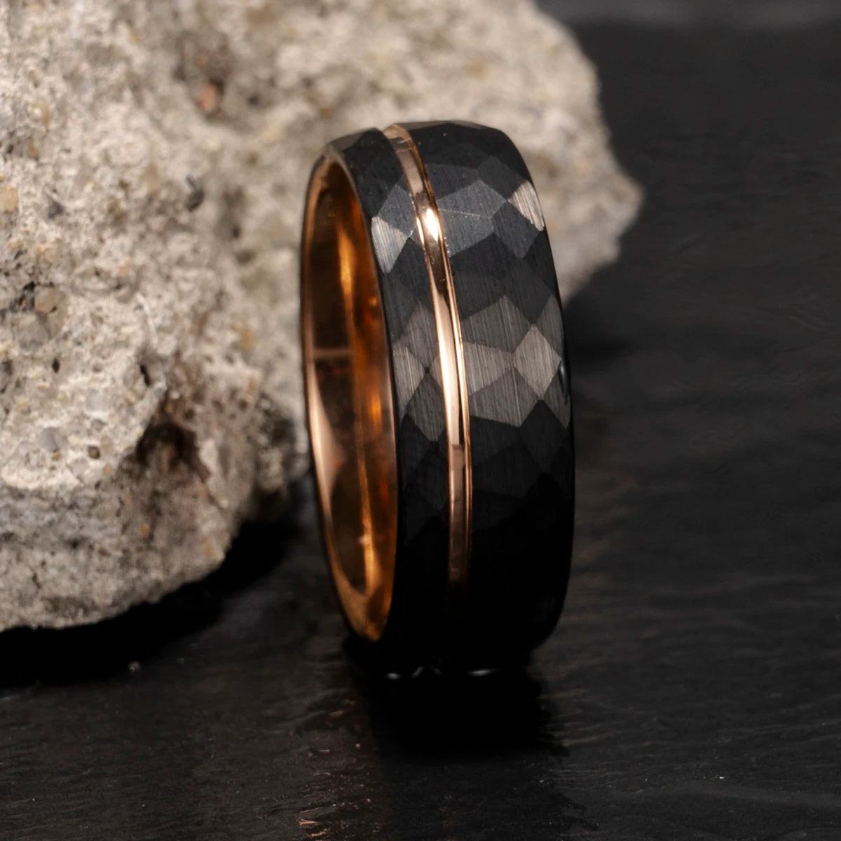 Schwarzer Wolfram karbid ring Luxus paar Ehering 8mm gehämmert bequem zu tragen Jubiläums geschenk für Sie