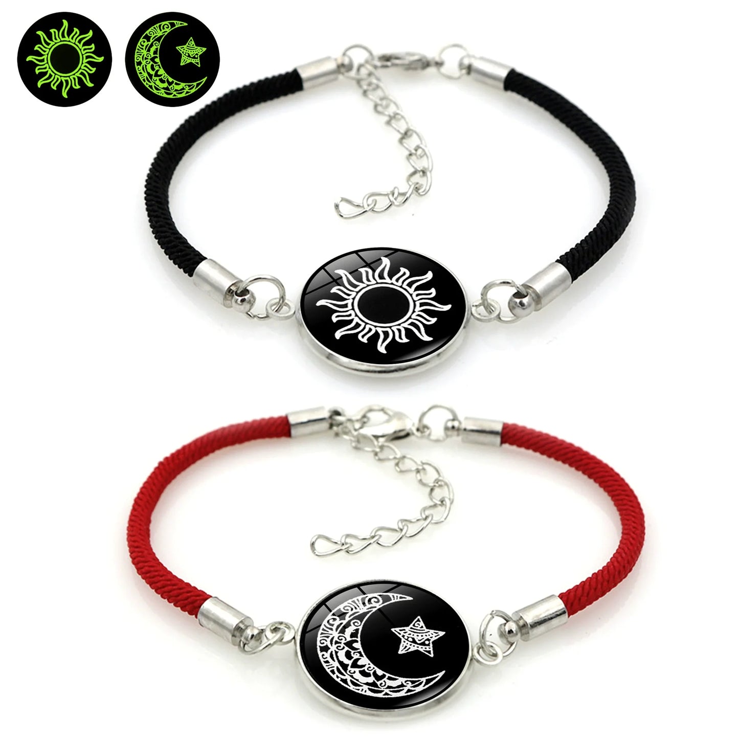 2 Stück handgefertigte, im Dunkeln leuchtende Sonne, Mond, Paar-Armbänder für Damen und Herren, geflochtenes Seil-Armband, Valentinstag-Schmuck