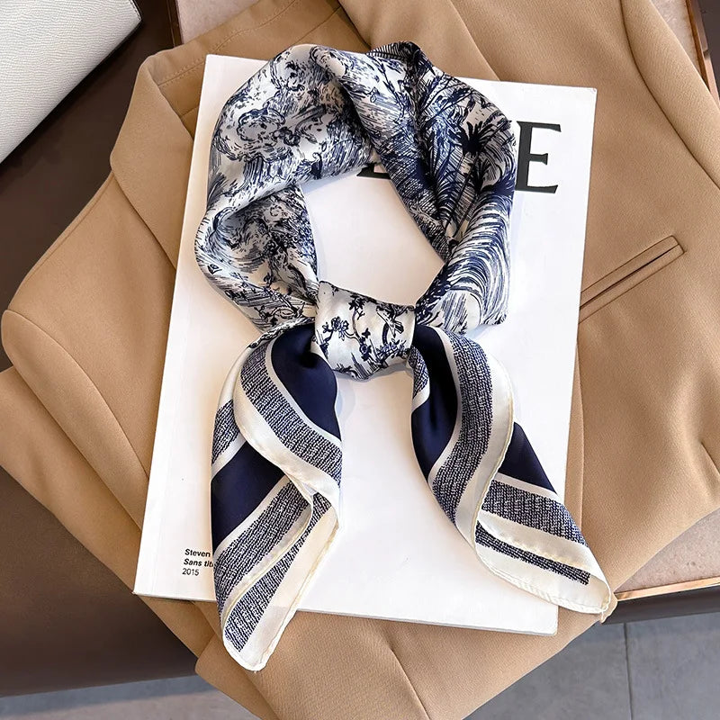 Halstuch Weibliche Luxus Quadrat Schal für Frauen Seide Gefühl Schal Satin Hijab Mode Wraps Haar Bands Band Stirnband Bandann