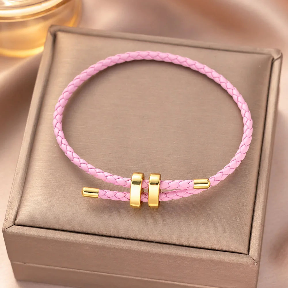 Trendige Armbänder mit rotem Faden für Damen und Herren, Edelstahl, geflochtenes Seil, verstellbares Charm-Armband, Unisex-Schmuck
