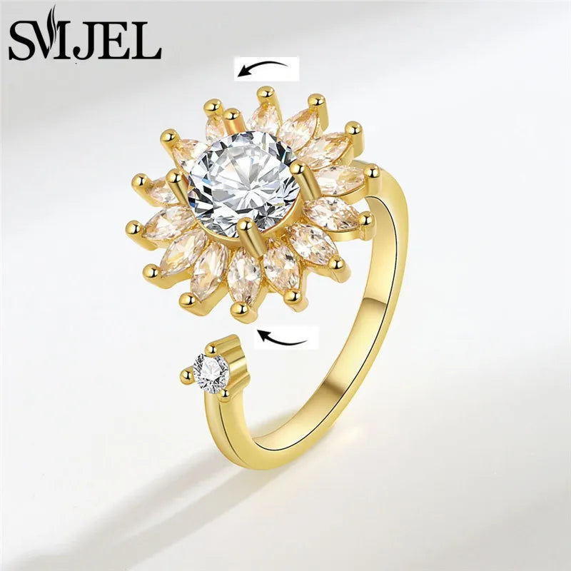 Neue Sonnenblume Angst Ring Fidget Spinner Ringe für Frauen Nette Schmetterling Kolibri Charms Finger Ring Anti Stress Drehen Geschenke