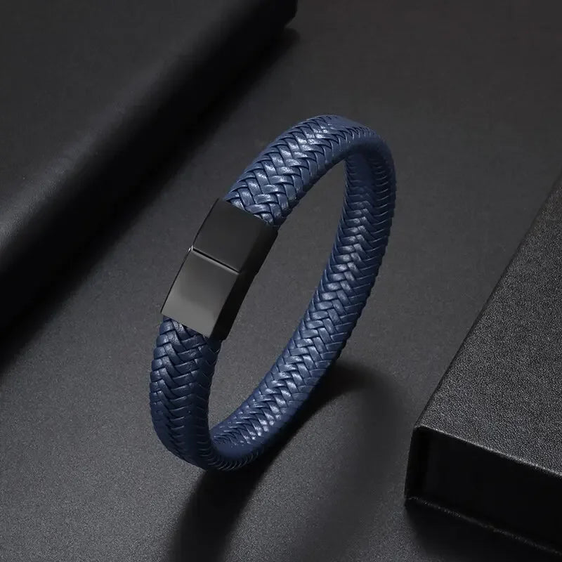 Retro Punk Fahrradkette handgewebtes Lederarmband mit Metallschnalle für Männer Motorradfahrer Rock Party Schmuck Geschenk