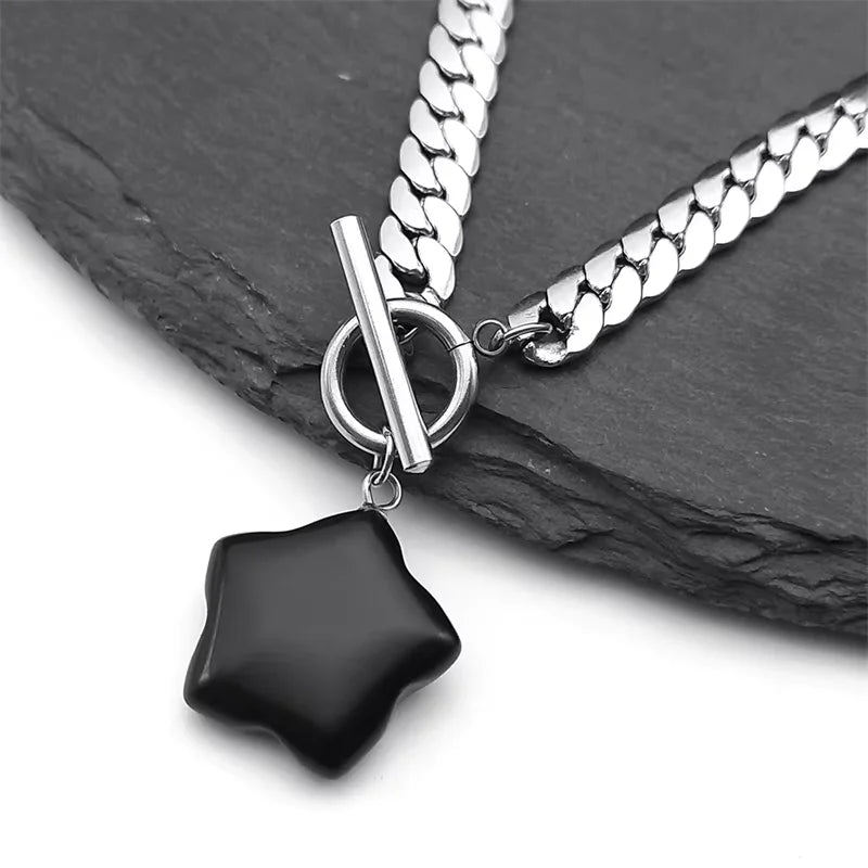 Goth Obsidian Reiki Heilung Pendel für Wahrsagerei Halskette Frauen Edelstahl Kette Kegel Anhänger Halsketten Schmuck NXS03