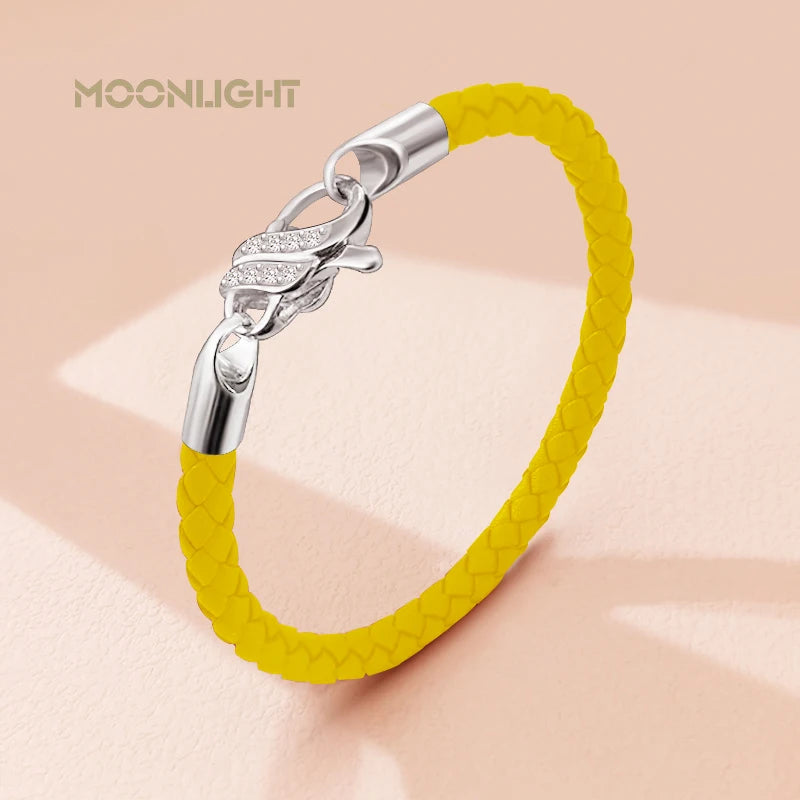 Neues Design S925 Sterling Silber Armband für Frauen Zirkonia Charme Geflochtenes Lederarmband Weiblichen Schmuck Weihnachtsgeschenk