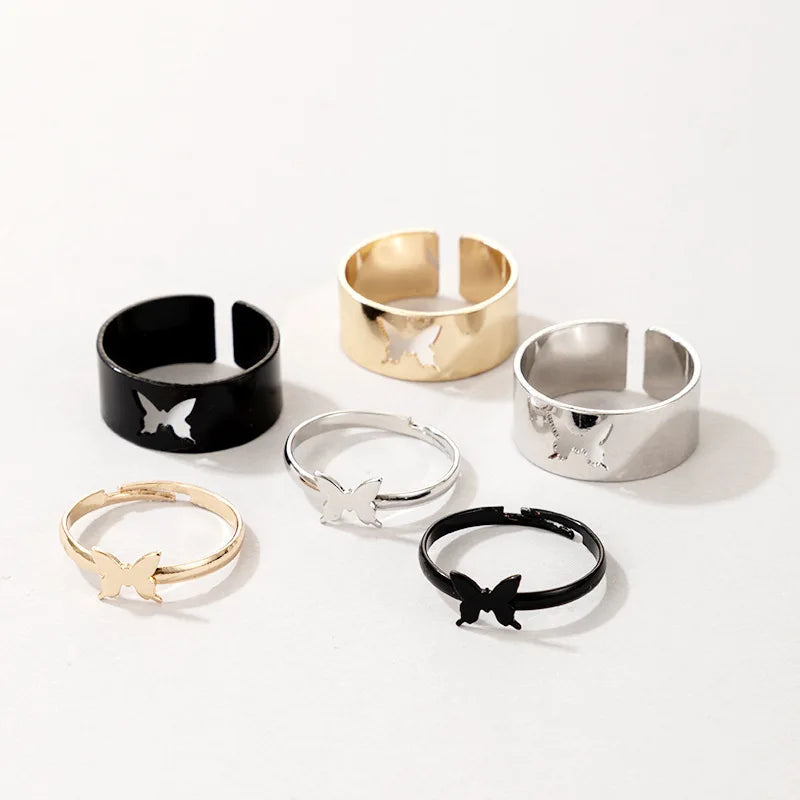 Vintage Einfache Tier Butterlfly Sterne Mond Herz Offene Ringe Für Frauen Mädchen Gothic Schmuck 2PCS Punk Schwarz Paar Ring set