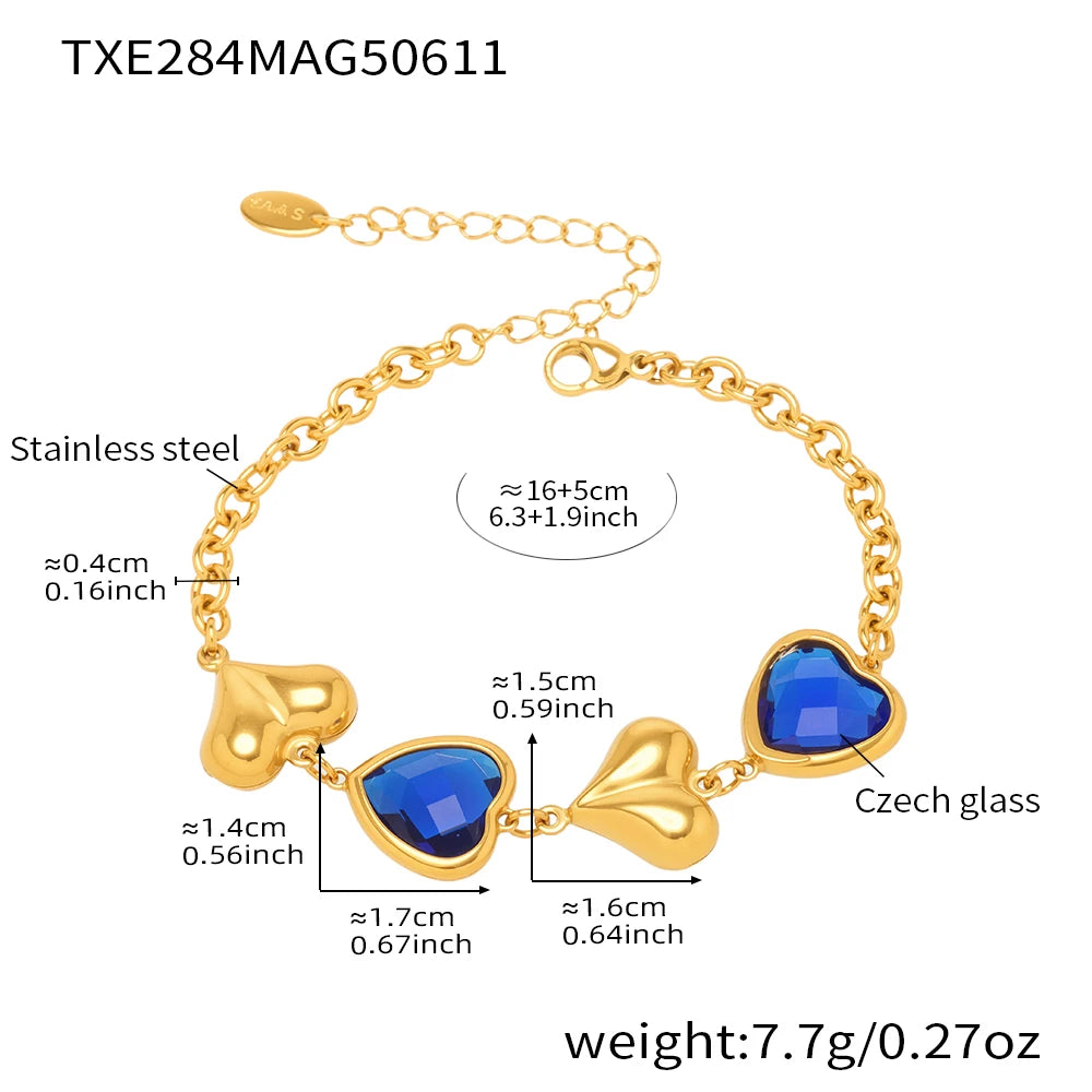 Edelstahl-Halskette, Armbänder, Ohrringe für Frauen, 6 Farben, Herz, facettierte tschechische Glas-Halsketten, Armband, baumelnde Ohrringe-Set