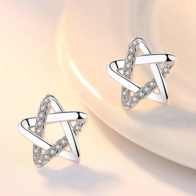 Nadelohrringe aus 925er-Sterlingsilber, modischer, hochwertiger Schmuck, zweireihiger Kristallzirkon, runder Ohrstecker