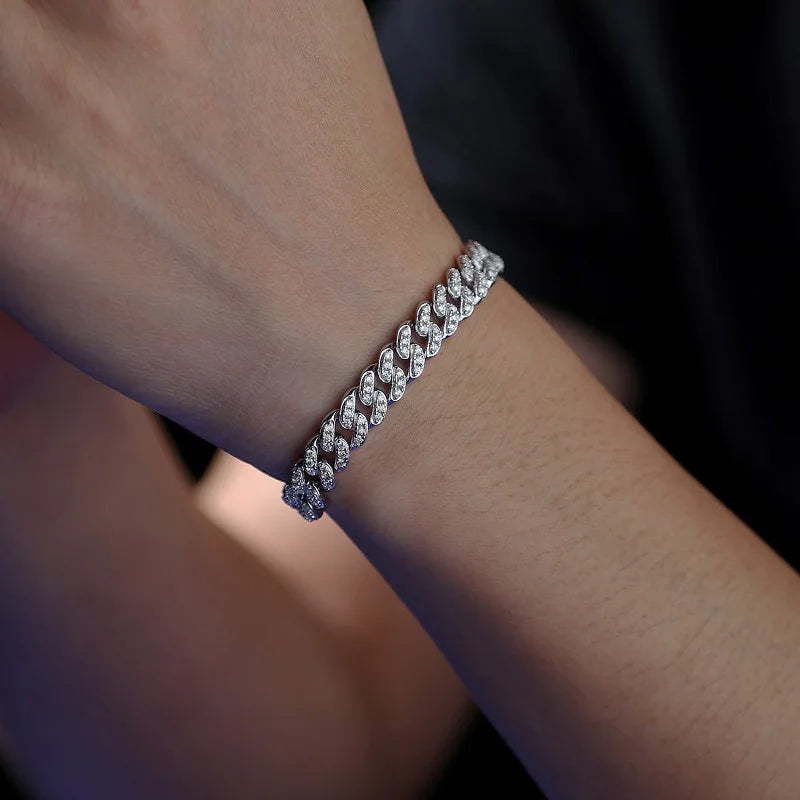 Hala D Farbe Voller Moissanit Echt S925 Sterling Silber Kubanisches Armband mit GRA Hiphop Kubanische Kette Edlen Schmuck Männer Frauen Geschenk