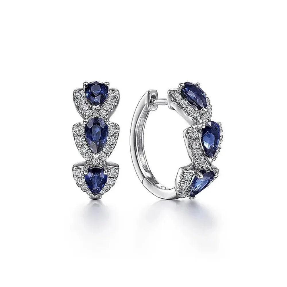 Luxuriöse, trendige blaue Zirkonia-Creolen aus 925er-Sterlingsilber, Hochzeit, Party, elegante Accessoires für Frauen, Schmuck, Geschenk