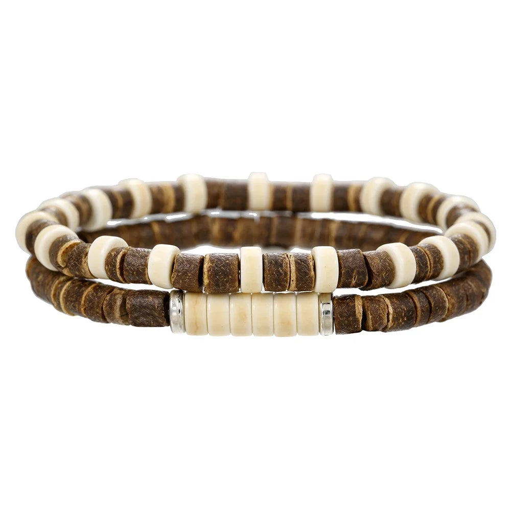 Meistverkaufte mehrschichtige Buddha-Holzperlen-Armbänder-Sets für Herren im Retro-Stil, mehrschichtiges, elastisches Faden, verstellbares Holzarmband