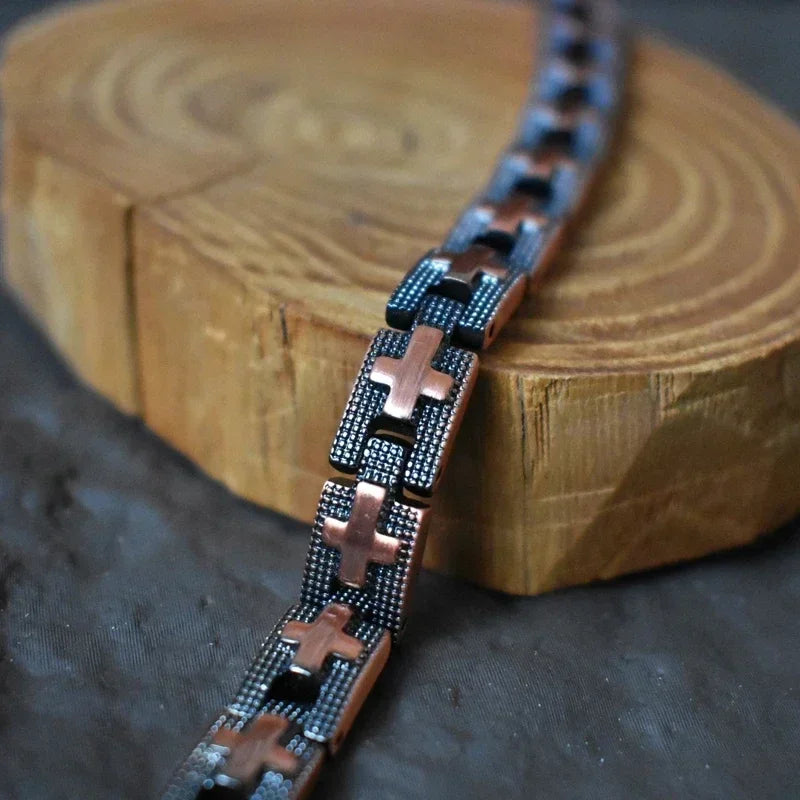 Armbänder aus reinem Kupfer für Männer, magnetisches Armband, Wikinger-Kreuztherapie, Arthritis, Handkette, gesunder Schmuck, männliches Armband
