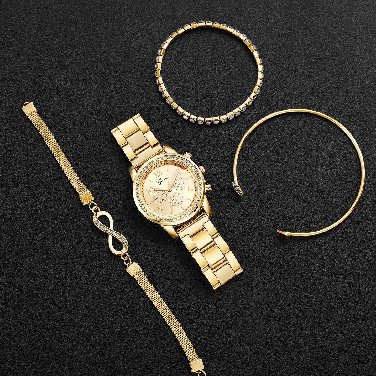 4 Teile/satz Mode Strass Frauen Uhren Luxus Stahl Band Damen Quarzuhr Armbänder Set Reloj Mujer (Ohne Box)