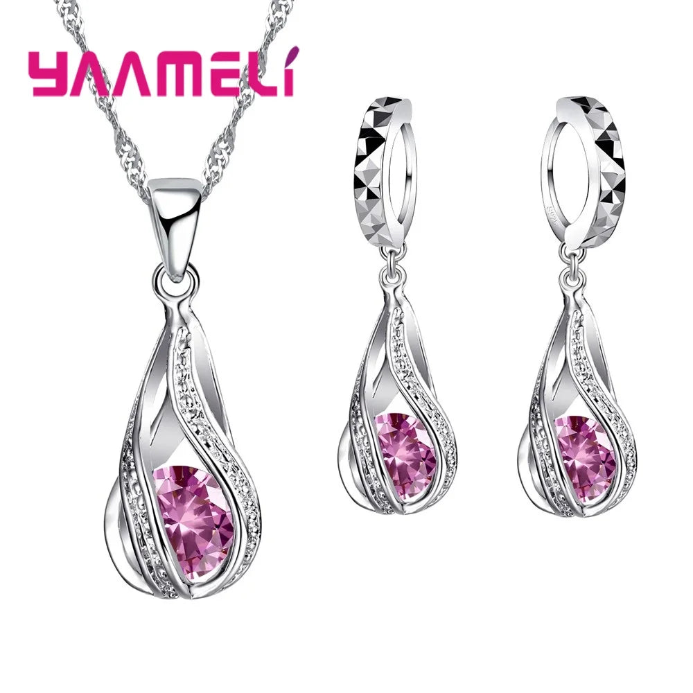 Heißwasser tropfen cz 925 Sterling Silber Schmuck Set für Frauen Anhänger Halskette Creolen Hochzeits feier Ceremey Anel