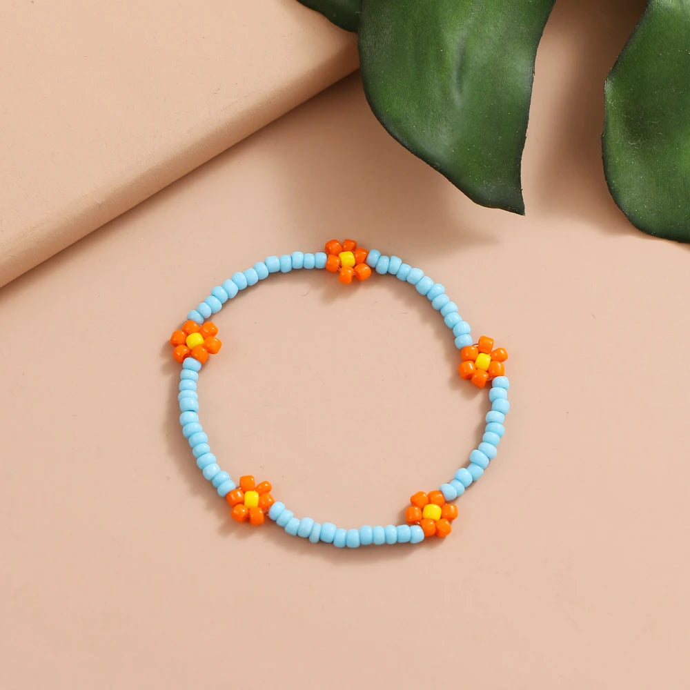FNIO Neues Perlen-Fußkettchen, Samenperlen, verstellbar, buntes Blumen-Knöchelarmband am Bein, trendiger Schmuck für Frauen