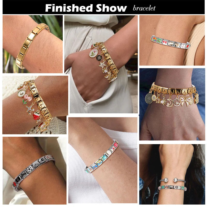 Niedliche Schleife, Knoten, Herz, Kirsche, süß, rosa, rot, italienische Charm-Verbindungen, passend für 9 mm Armbänder, Edelstahl, Damenschmuck, DIY-Herstellung von Geschenken