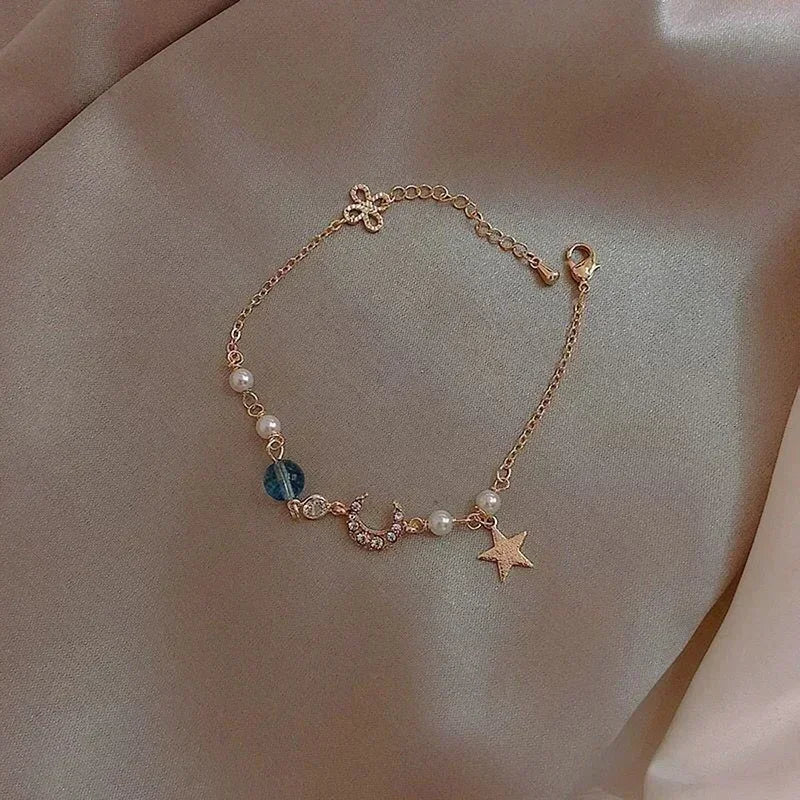 Elegantes Feen-Rosa-Kristall-Zirkon-Sakura-Blumen-Armband für Frauen, Y2K, süße Mädchen, Kirschblüten-Mond, Schleife, Knoten, Schmuck, Geschenke