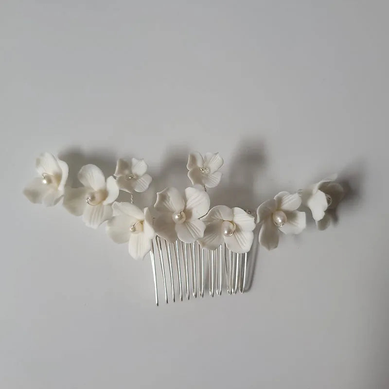 SLBRIDAL Handgemachte Luxus Strass Süßwasser Perlen Ceram Blume Braut Tiara Hochzeit Brautjungfern Krone Frauen Haar Schmuck