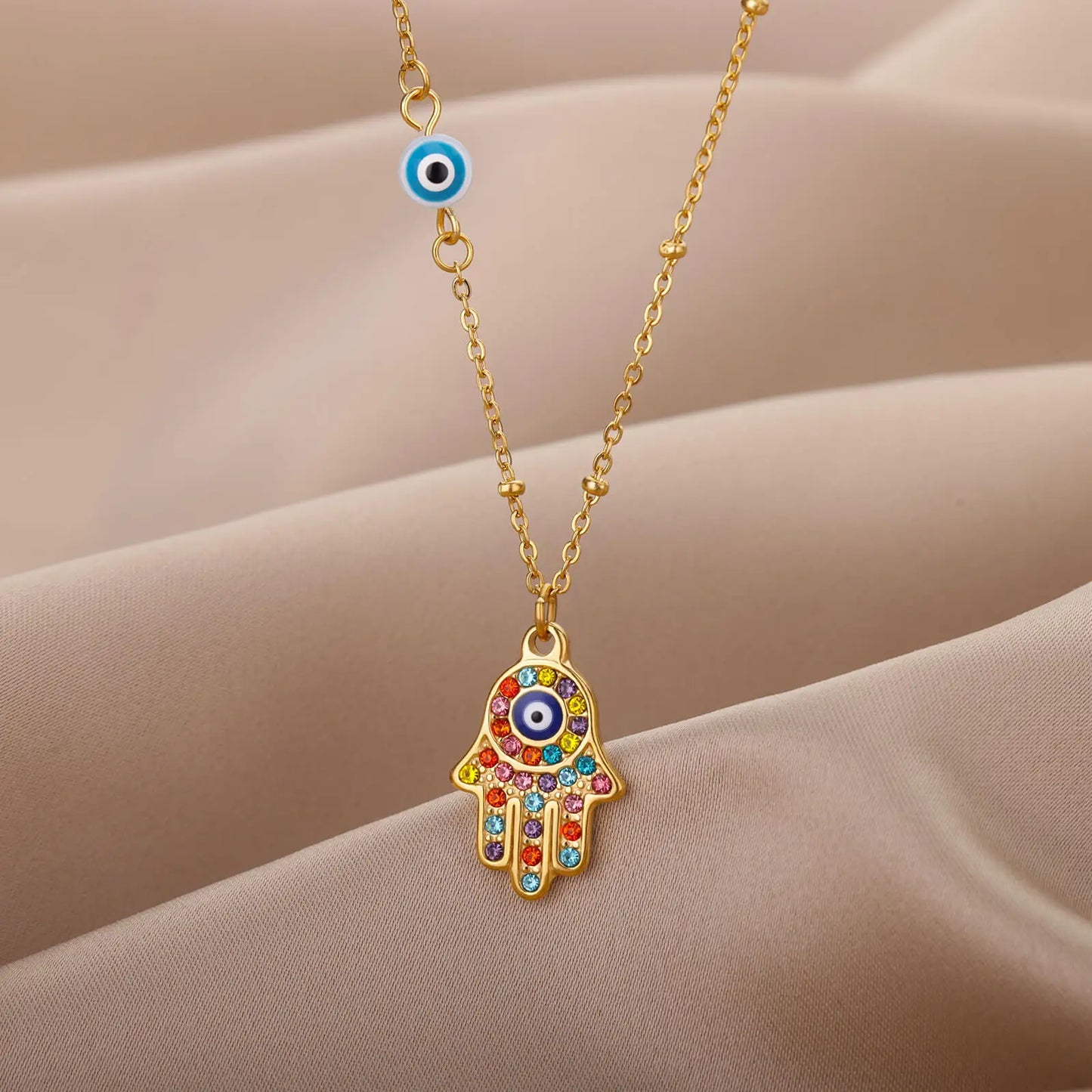 Türkische Hamsa Evil Eye Halsketten für Frauen Edelstahl Gold Farbe Charme Halsband Halskette Weihnachten Schmuck Zubehör Geschenk