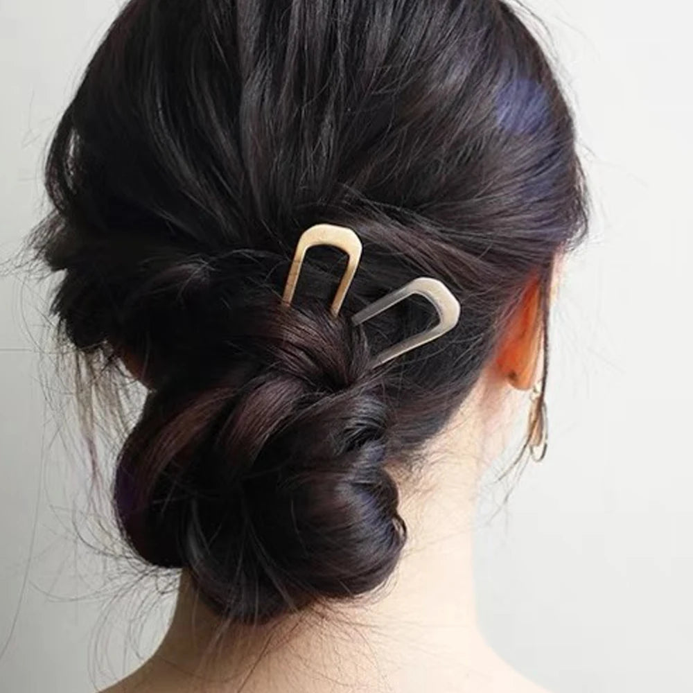 Einfache U-förmige Metall-Haarstäbchen, 2-Zinken, gedrehte Haargabel für Dutts, Chignons, Frauen und Mädchen, Pferdeschwanz, hält tägliche Frisuren