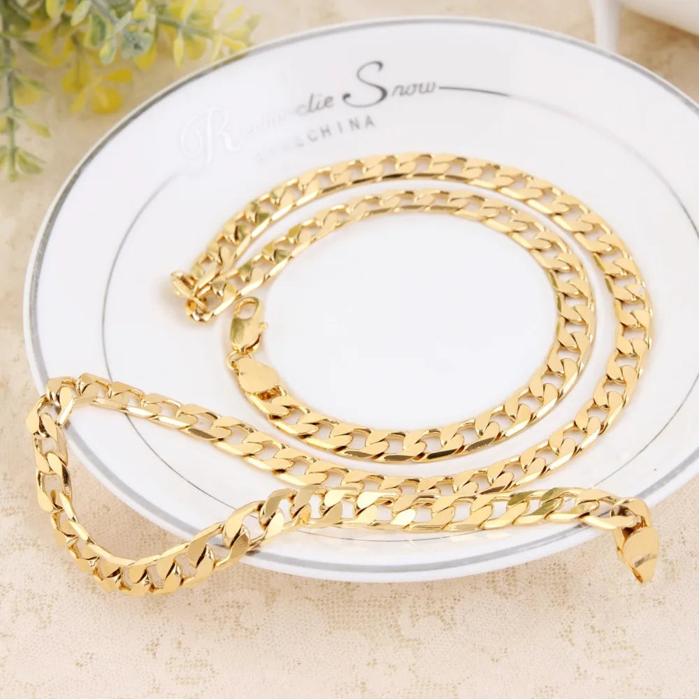 925 Sterling Silber 18 Karat vergoldet 8 mm Geometrie Kette Armbänder Halskette für Damen Herren Mode Luxus Designer Schmuckset