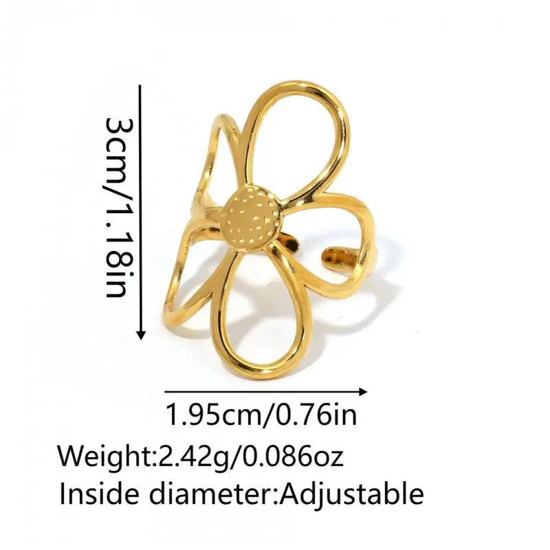 Hohle Gänseblümchen-Blumenringe aus Edelstahl für Damen, schlicht, goldfarben, silberfarben, offener Ring, antiallergisch, rostfrei, stilvoller Schmuck