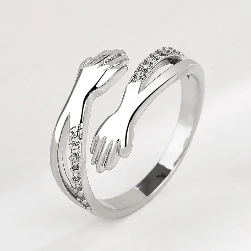 Umarmungsringe für Frauen, Edelstahl, geometrisch, Umarmung, Paar, verstellbarer Ring, Hochzeit, Weihnachten, ästhetischer Schmuck, Geschenk, Anillos Alem
