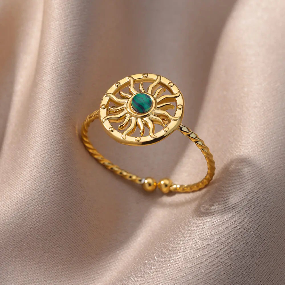 Gold Farbe Edelstahl Shell Ringe Für Frauen Vintage Oval Blau Stein Einstellbare Ring Fashion Party Schmuck Jahrestag Geschenk