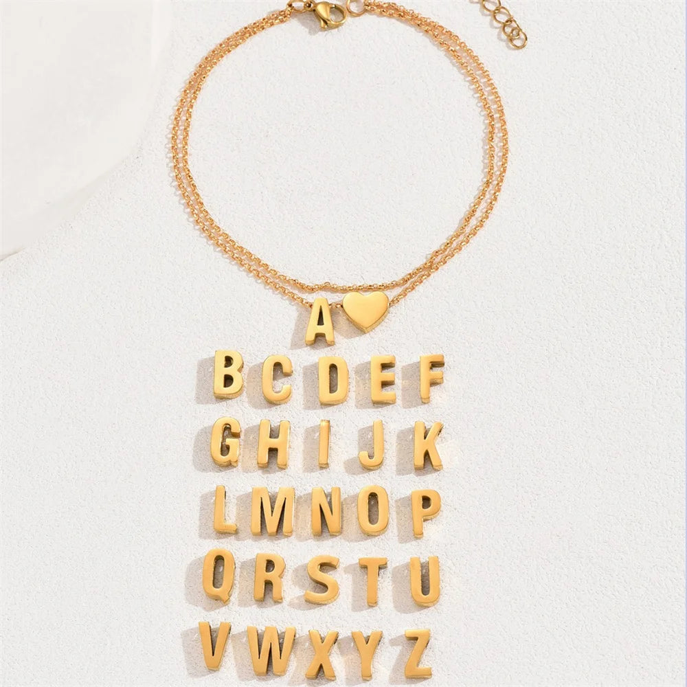 Boho 26 Buchstaben A-Z Edelstahl kette Fußkettchen für Frauen einfache Herz Knöchel Armband Fußkettchen Strand Schmuck Sommer Accessoires